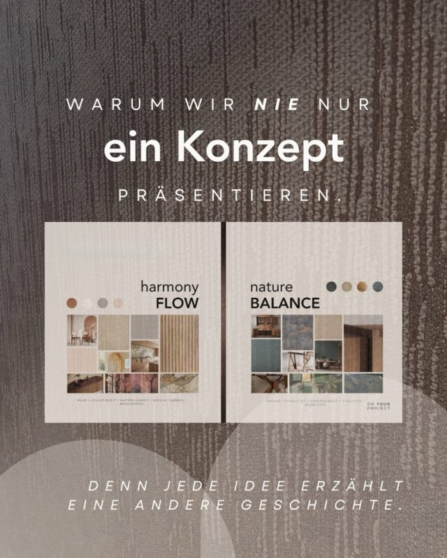 …Warum wir nie nur ein Konzept präsentieren. ✨

Natürlich habe ich meistens eine Richtung, die ich persönlich stärker finde.

Eine Idee, bei der mein Bauchgefühl sagt:
„Das könnte es werden.“

Und trotzdem entwickeln wir bewusst mehrere Konzeptansätze.

Warum?

Weil gutes Design nicht für mich entsteht.

Sondern für die Menschen, die den Raum später nutzen.

Für dieses Projekt haben wir deshalb zwei komplett unterschiedliche Designrichtungen entwickelt.

Beide mit eigener Formensprache.
Beide mit eigener Materialwelt.
Beide mit einer völlig unterschiedlichen Wirkung.

Denn bevor wir über Möbel, Detailfarben oder gar Dekoration sprechen, beschäftigen wir uns mit einer viel wichtigeren Frage:

Wie soll sich dieser Raum später anfühlen? Wie soll er auf die Nutzer wirken?

Genau dort beginnt für mich die eigentliche Konzeptarbeit.

🤎 Harmony Flow
oder
🌿 Nature Balance

Welche Richtung spricht Euch spontan mehr an? Schreibt gerne in die Kommentare, ich bin nämlich sehr gespannt!